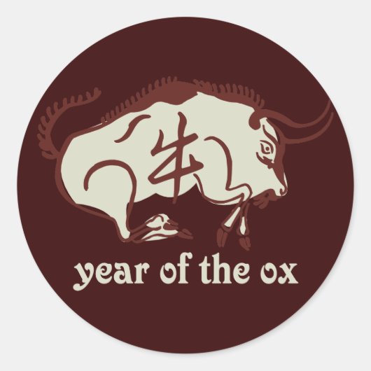 jaar van de ox ronde sticker (Voorkant)