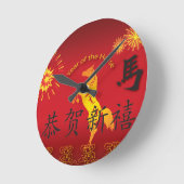 Jaar van de Paard met de Gouden Paard Ronde Klok (Hoek)