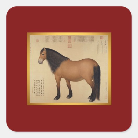 Jaar van de Paarden Chinees nieuwjaarsplein Vierkante Sticker (Voorkant)