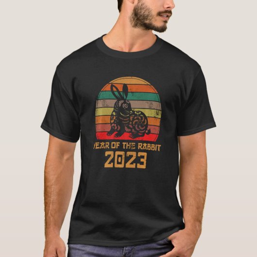 Jaar van de Rabbit 2023 Retro Sunset Chinese New Y T-shirt (Voorkant)