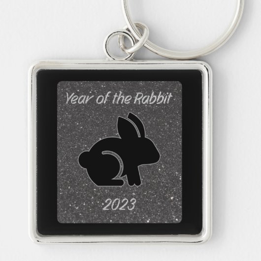 Jaar van de Rabbit Black Glitter Design Sleutelhan Sleutelhanger (Voorkant)