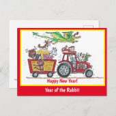 Jaar van de Rabbit Chinese New Year Tractor Briefkaart (Voorkant / Achterkant)