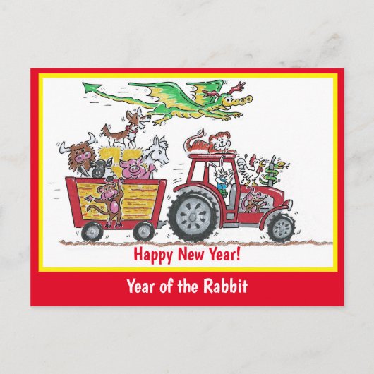 Jaar van de Rabbit Chinese New Year Tractor Briefkaart (Voorkant)