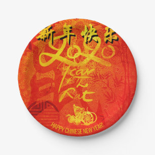 Jaar van de Rat 2020 Chinese Wishes Party Paper P Papieren Bordje