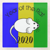 Jaar van de Rat 2020 muis met tekst Glazen Onderzetter (Voorkant)