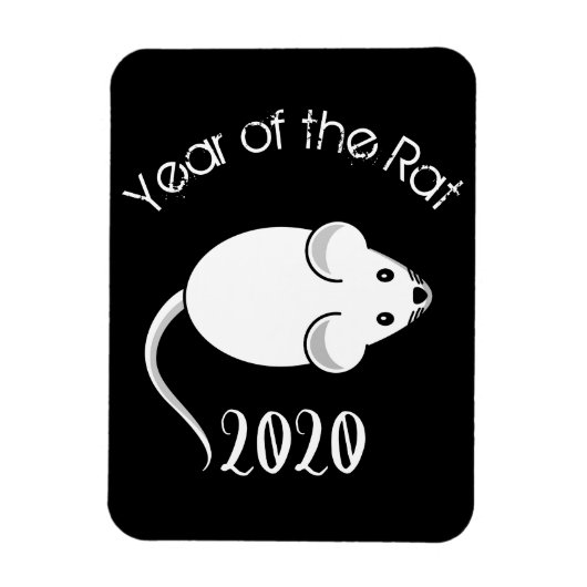 Jaar van de Rat 2020 muis met tekst Magneet (Verticaal)