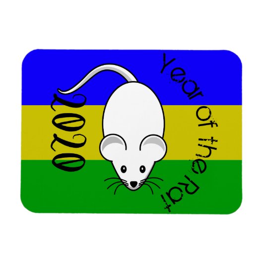 Jaar van de Rat 2020 muis met tekst Magneet (Horizontaal)