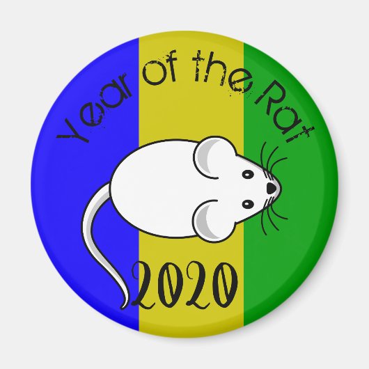 Jaar van de Rat 2020 muis met tekst Magneet (Voorkant)