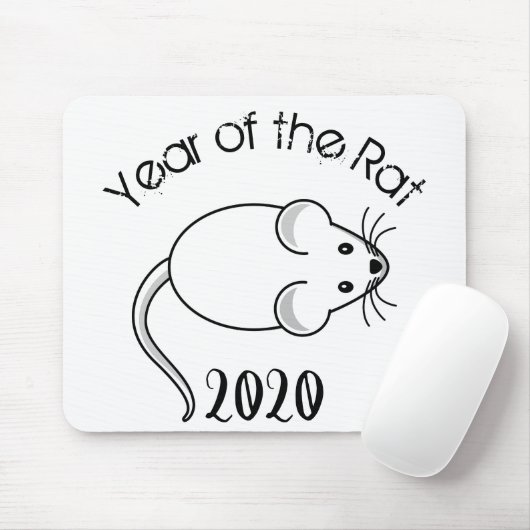 Jaar van de Rat 2020 muis met tekst Muismat (Met muis)