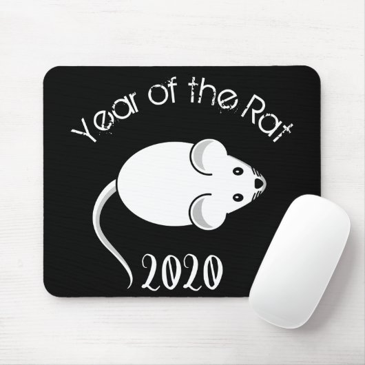 Jaar van de Rat 2020 muis met tekst Muismat (Met muis)