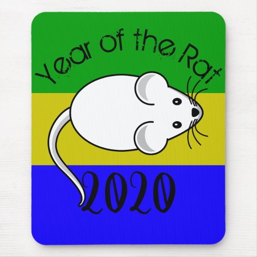 Jaar van de Rat 2020 muis met tekst Muismat (Voorkant)