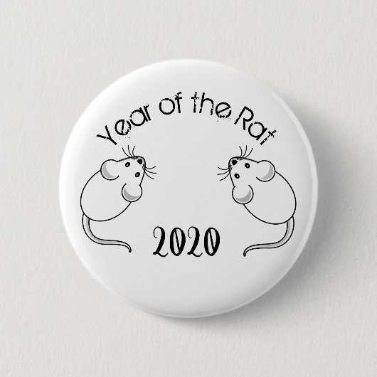 Jaar van de Rat 2020 muis met tekst Ronde Button 5,7 Cm (Voorkant)