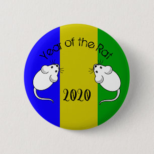 Jaar van de Rat 2020 muis met tekst Ronde Button 5,7 Cm