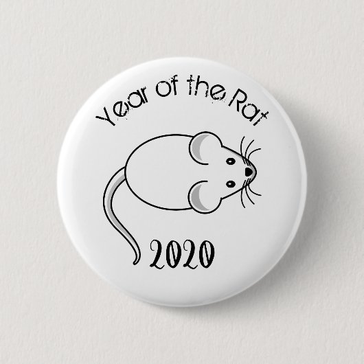 Jaar van de Rat 2020 muis met tekst Ronde Button 5,7 Cm (Voorkant)