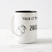 Jaar van de Rat 2020 muis met tekst Tweekleurige Koffiemok (Voorkant links)