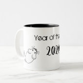 Jaar van de Rat 2020 muis met tekst Tweekleurige Koffiemok (Voorkant links)