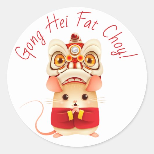 Jaar van de Rat Chinese Lion Dancer Ronde Sticker (Voorkant)