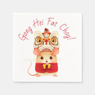 Jaar van de Rat Chinese Lion Dancer Servet