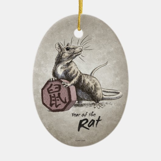 Jaar van de Rat Chinese Zodiac Art Keramisch Ornament (Voorkant)