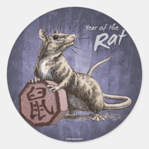 Jaar van de Rat Chinese Zodiac Art Ronde Sticker