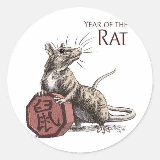 Jaar van de Rat Chinese Zodiac Art Ronde Sticker (Voorkant)