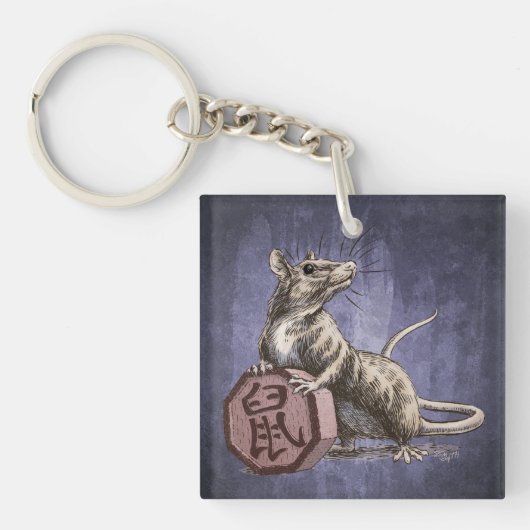 Jaar van de Rat Chinese Zodiac Art Sleutelhanger (Voorkant)