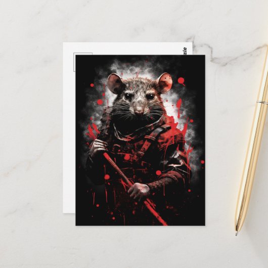 Jaar van de Rat Samurai Briefkaart (Voorkant / Achterkant in situ)