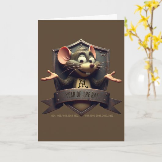 Jaar van de Rat Verjaardag Kaart (Gele Bloem)