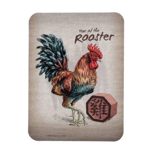 Jaar van de Rooster Chinese Zodiac Art Magneet (Verticaal)