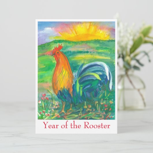 Jaar van de Rooster Party Uitnodiging (Staand voorkant)