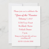 Jaar van de Rooster Party Uitnodiging (Achterkant)