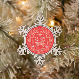 Jaar van de Schaap 2027 / Jaar van de Geit 2027  Tin Sneeuwvlok Ornament