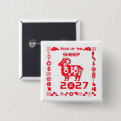 Jaar van de Schaap 2027 Vierkante Button 5,1 Cm (Voorkant /achterkant)
