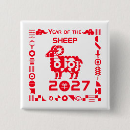 Jaar van de Schaap 2027 Vierkante Button 5,1 Cm