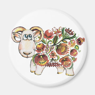 Jaar van de schapen - Oekraïens Petrykivsky Paint Magneet
