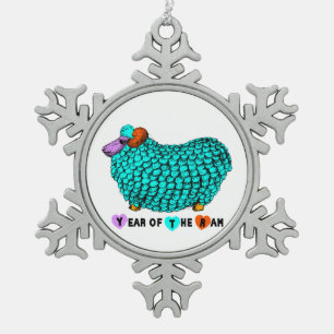 Jaar van de Schapenboei Turquoise Ram Tin Sneeuwvlok Ornament