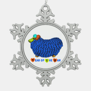 Jaar van de Sheep Funny Ram in Blauw Ornament