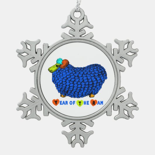 Jaar van de Sheep Funny Ram in Blauw Ornament (Voorkant)