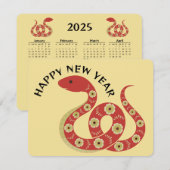 Jaar van de Slang 2025 Note Kaart en Kalender Notitiekaartje (Voorkant / Achterkant)