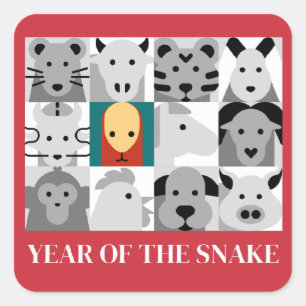 JAAR VAN DE SLANG 2025 VIERKANTE STICKER