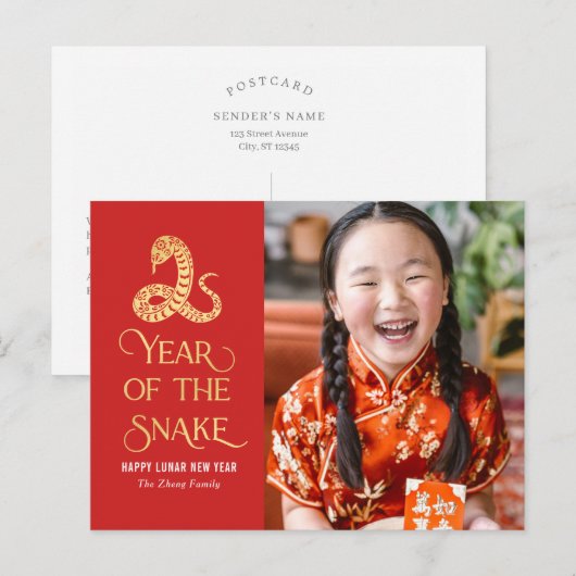 Jaar van de Slang Chinees Nieuwjaar Briefkaart (Voorkant / Achterkant)