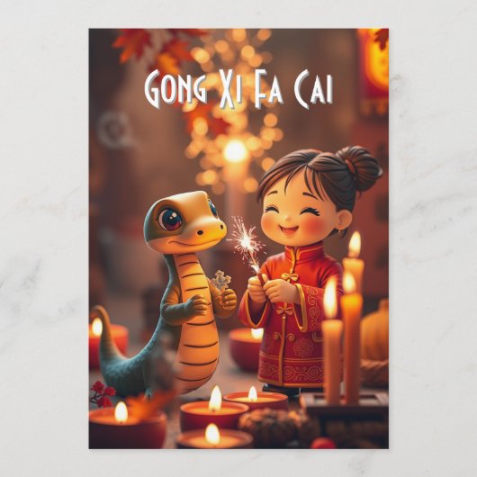 Jaar van de Slang (Kinder kaarslicht) Wenskaart Advieskaart (Voorkant)