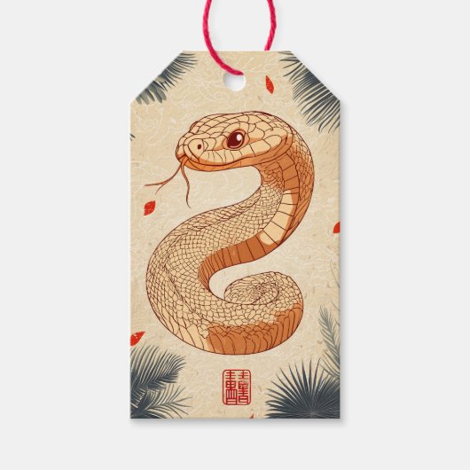 Jaar van de Slang Majestic Cobra Dubbel Geluk Cadeaulabel (Voorkant)