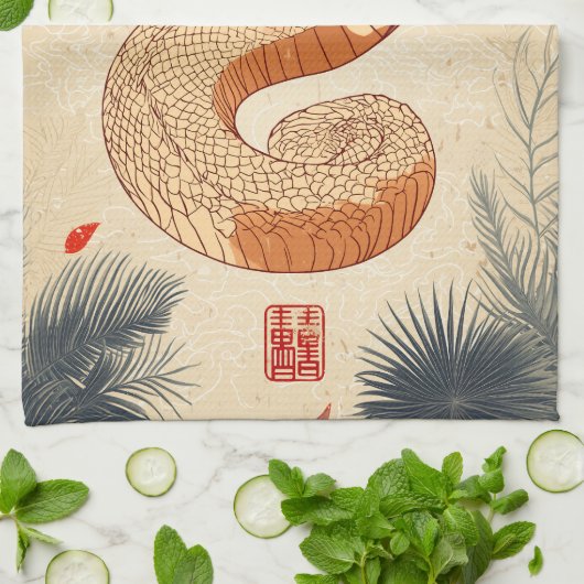 Jaar van de Slang Majestic Cobra Dubbel Geluk Theedoek (Gevouwen)