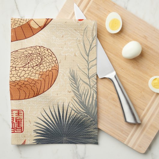 Jaar van de Slang Majestic Cobra Dubbel Geluk Theedoek (Quarter Fold)