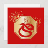 Jaar van de slang met vuurwerk kaart (Voorkant / Achterkant)