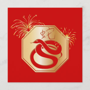 Jaar van de slang met vuurwerk kaart