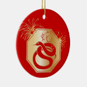 Jaar van de slang met vuurwerk keramisch ornament (Rechts)
