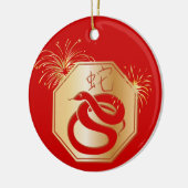 Jaar van de slang met vuurwerk keramisch ornament (Links)