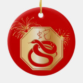 Jaar van de slang met vuurwerk keramisch ornament (Achterkant)
